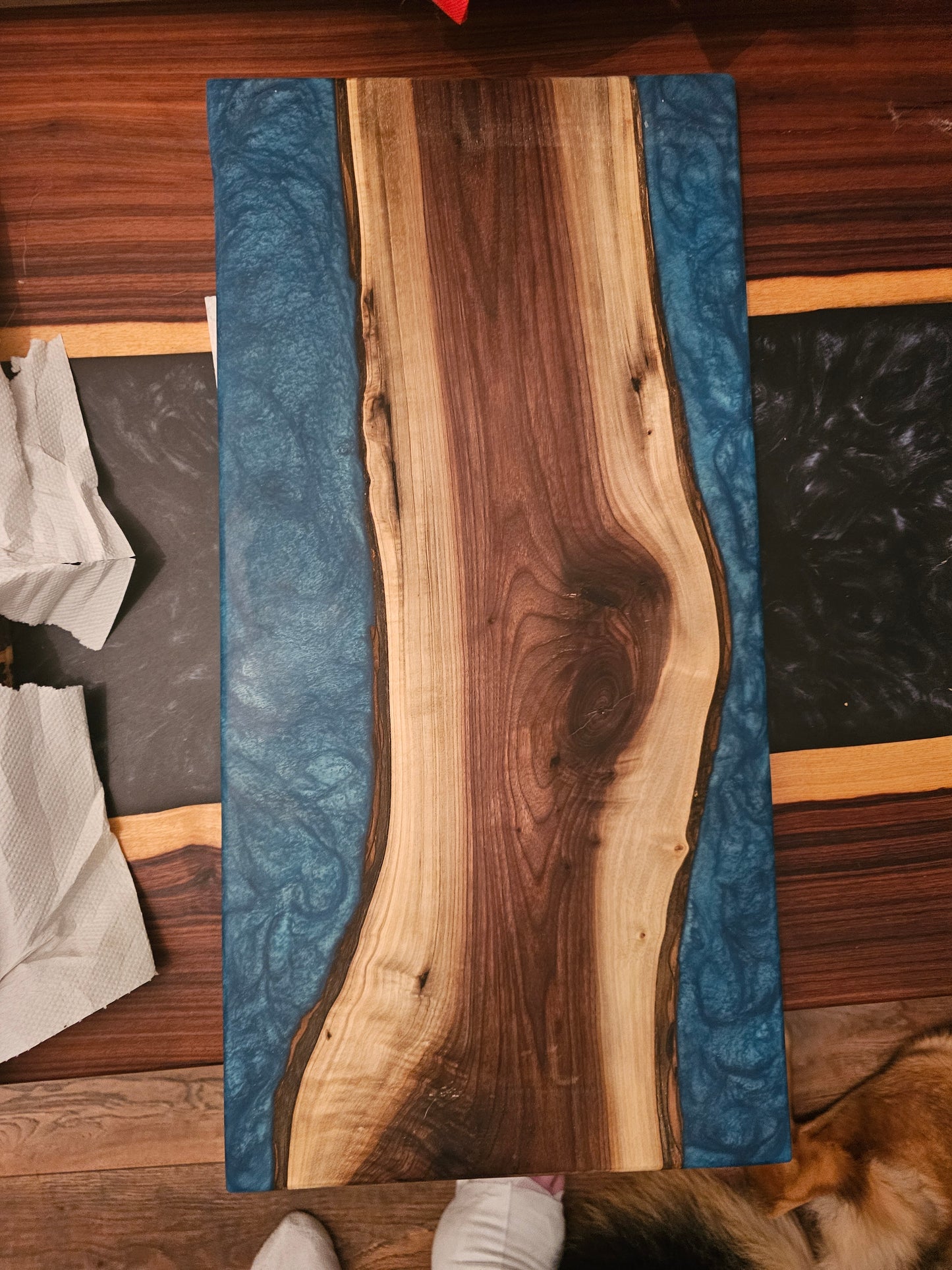 Charcuterie Board - Sappy Walnut with Bora Bora Blue epoxy 12"x24"