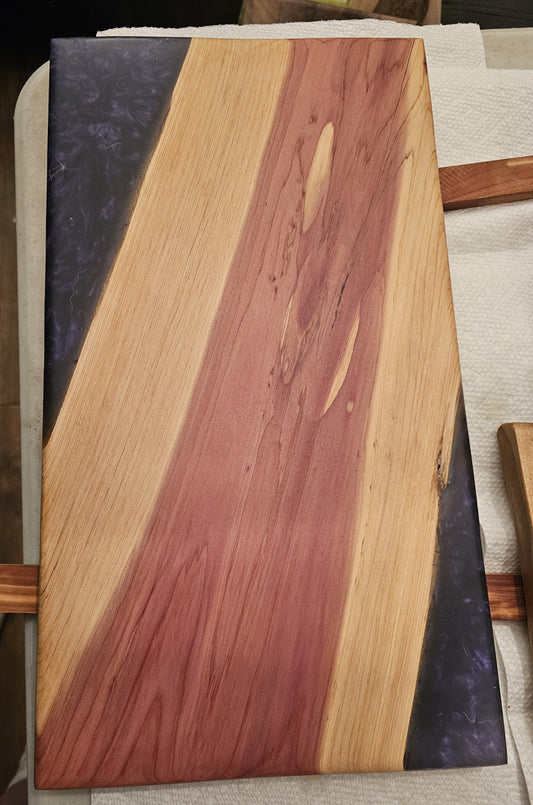 Charcuterie Board - Aromatic Cedar with Blue Violet colour shift epoxy