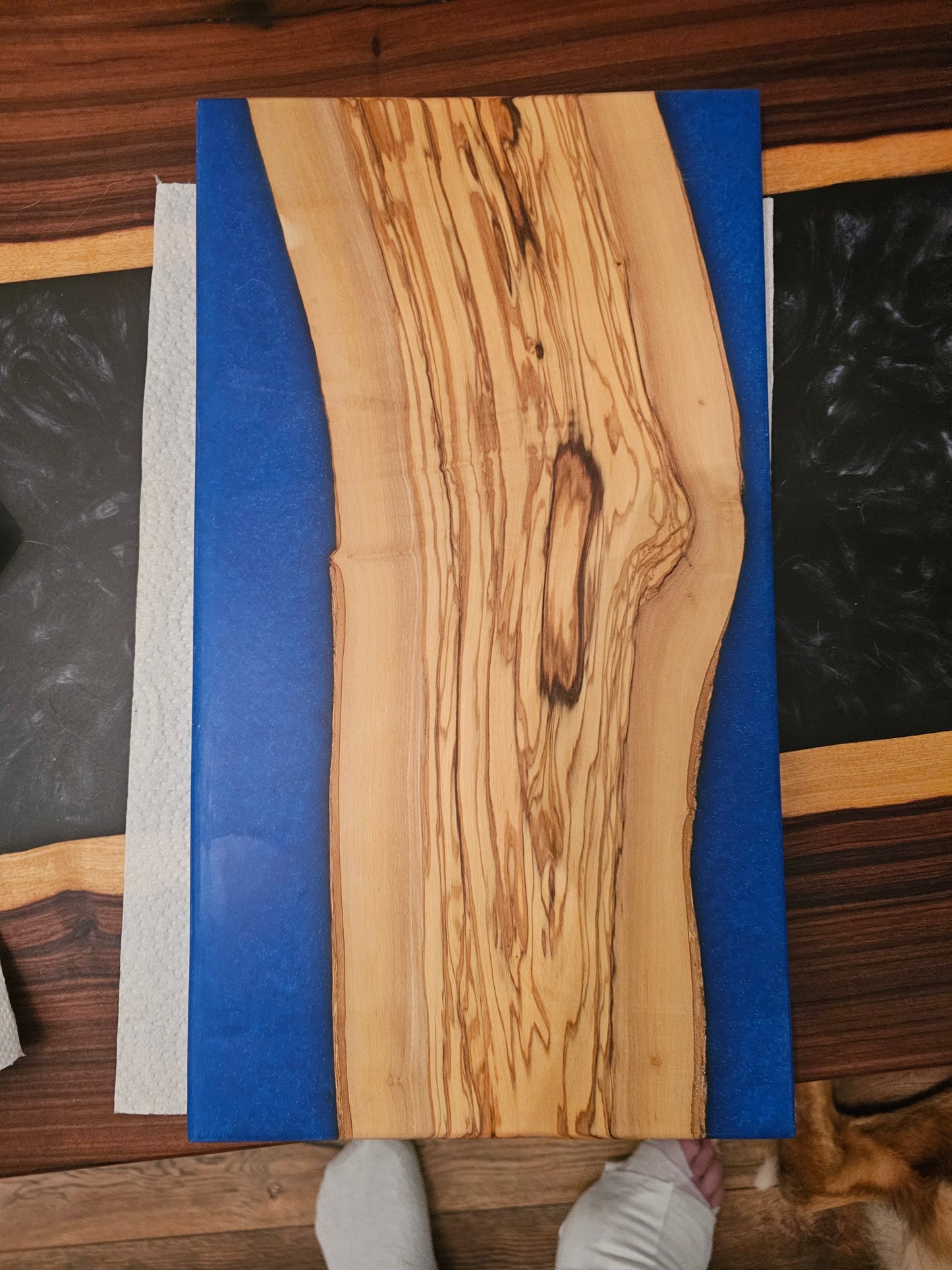 Charcuterie Board - Olive Wood with Iridescent Blue Epoxy 10"x18"