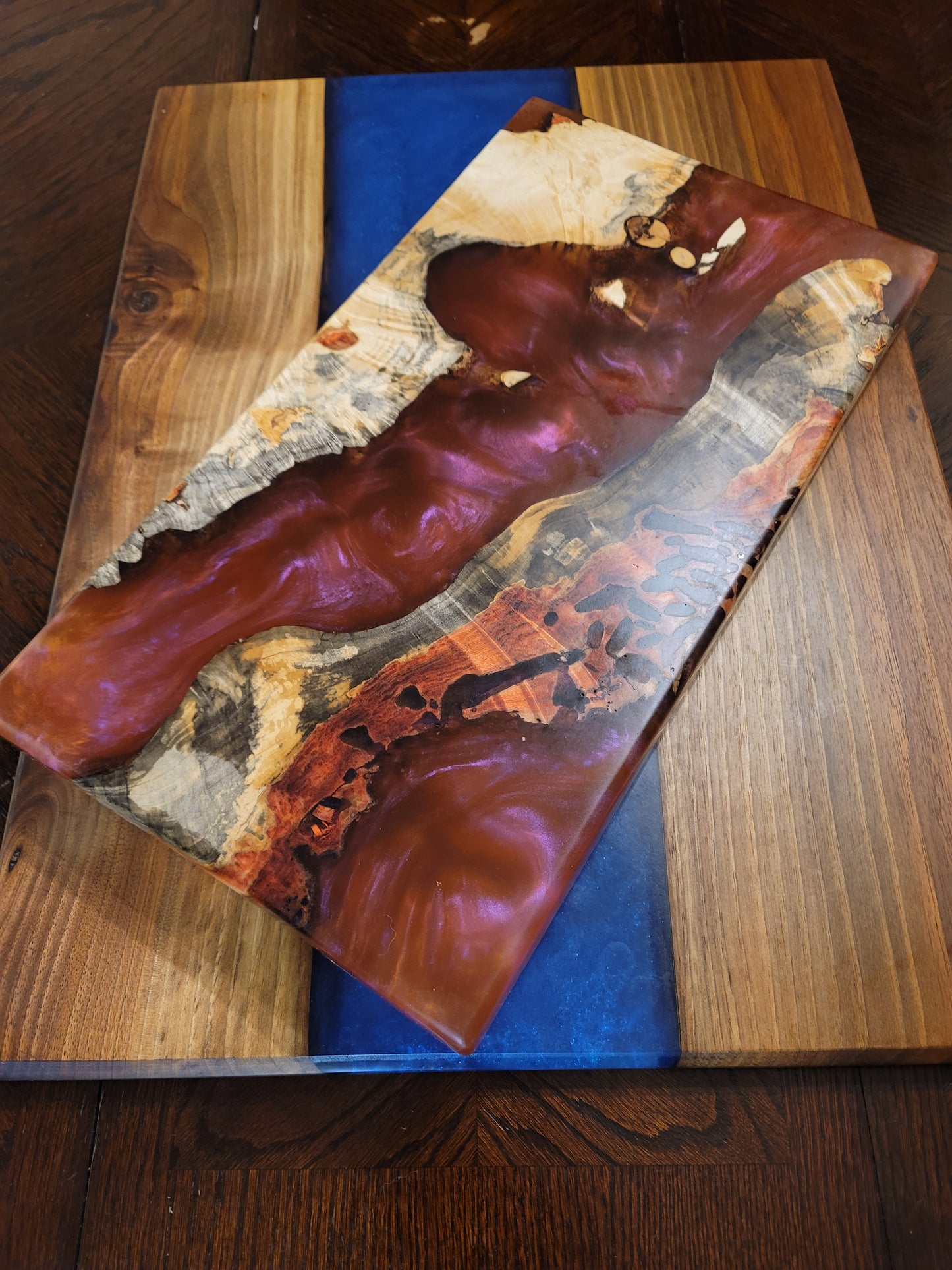 Box Elder Burl Serving Board with Translucent Dragon's Breath Epoxy