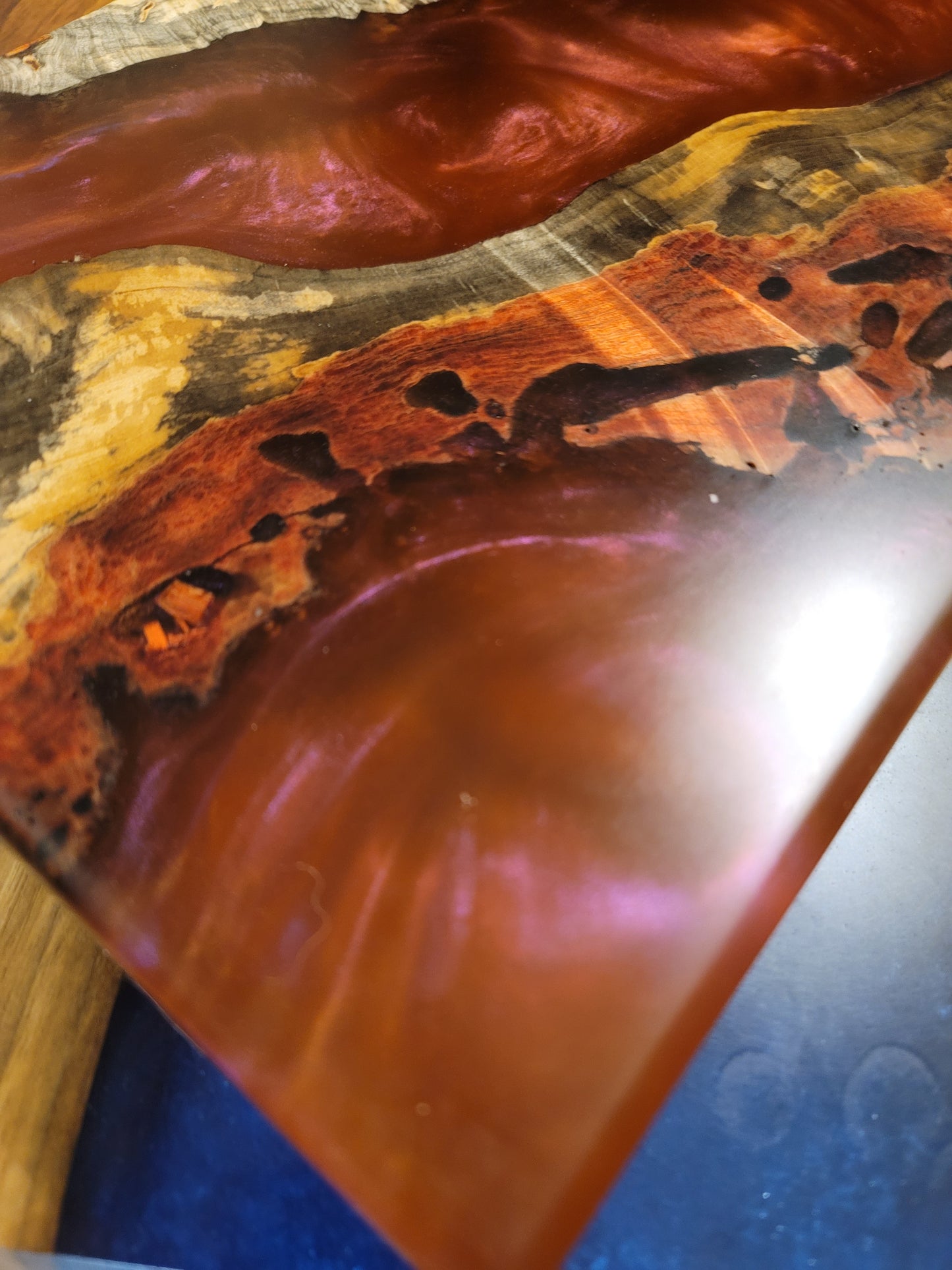 Box Elder Burl Serving Board with Translucent Dragon's Breath Epoxy