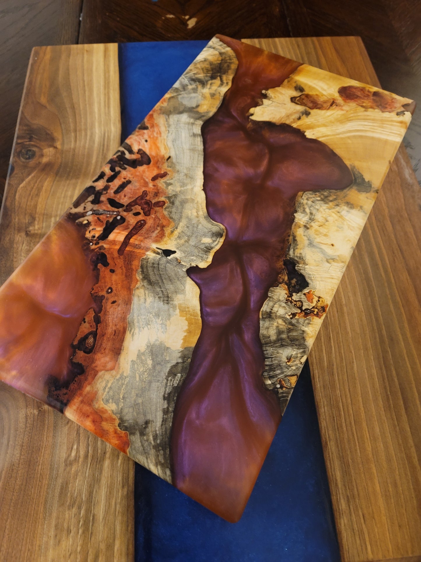 Box Elder Burl Serving Board with Translucent Dragon's Breath Epoxy